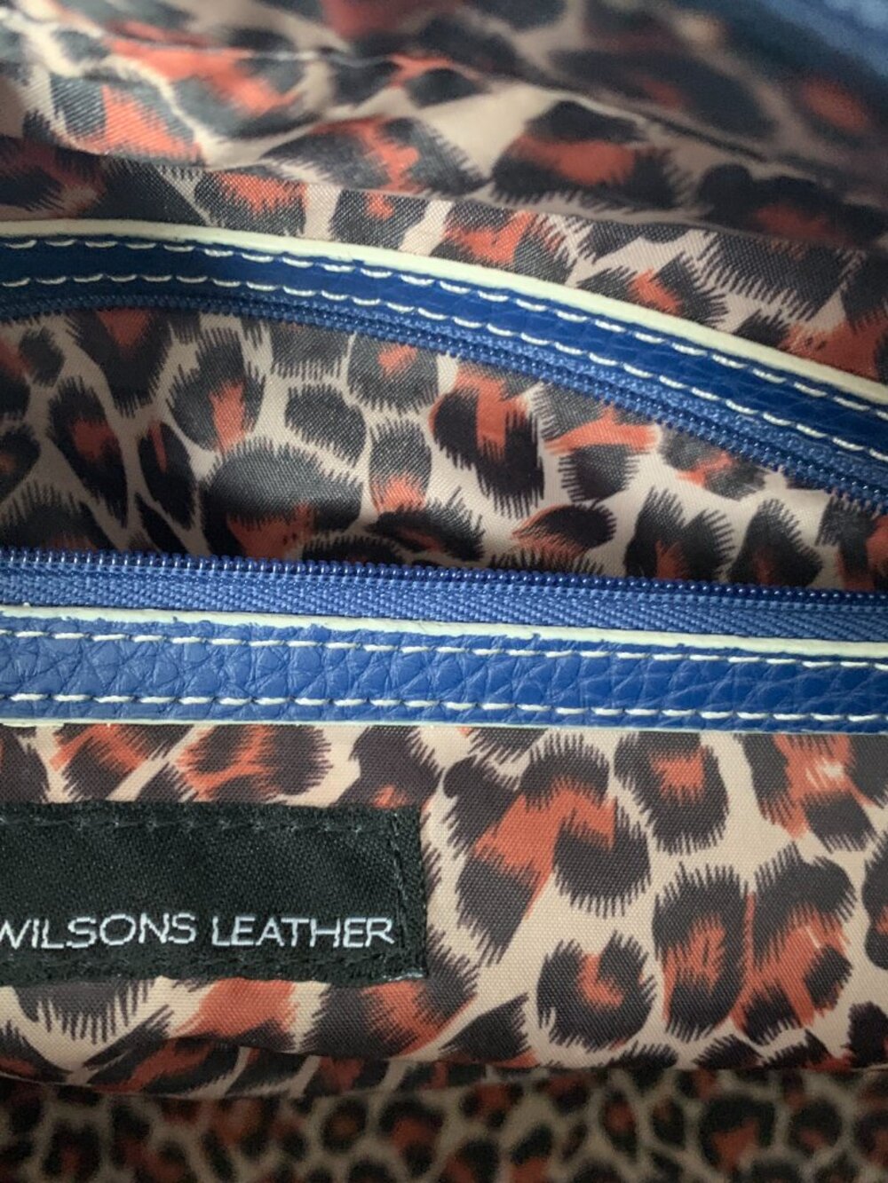 Wilsons Leather Satchel Handbag | Royal Blue | Leopard Print Lining - Picture 2 of 14